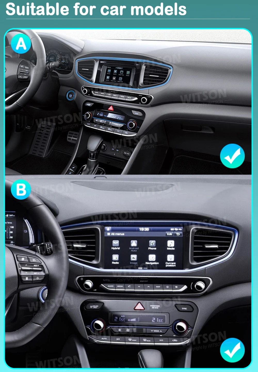 Автомобильный радиоприемник WITSON QLED или стерео экрана 2K для HYUNDAI IONIQ 2016-2020, GPS CarPlay, WIFI, Bluetooth