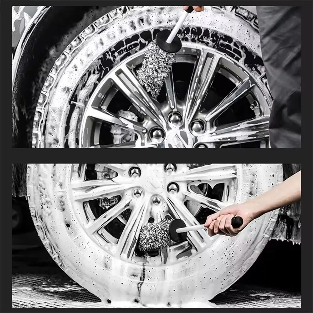1Pcs Microfiber Car Wheel Brush Non-Slip Handle Car Accessory Tire Cleaning Brushes Car Wash Easy To Cleaning Rims Spokes