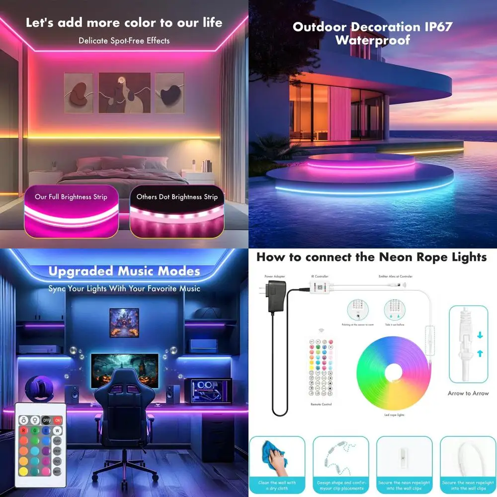 

Светодиодные ленты RGB 100-LED - 2 рулона по 50 светодиодов, водонепроницаемые, с синхронизацией музыки, идеально подходят для спален, гостиных, игровых комнат и вечеринок.