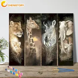 CHENISTORY Pictures By Number Lion Giraffe Zebra Elephant Painting By Number Animal Home Decor Drawing On Canvas Art Gift