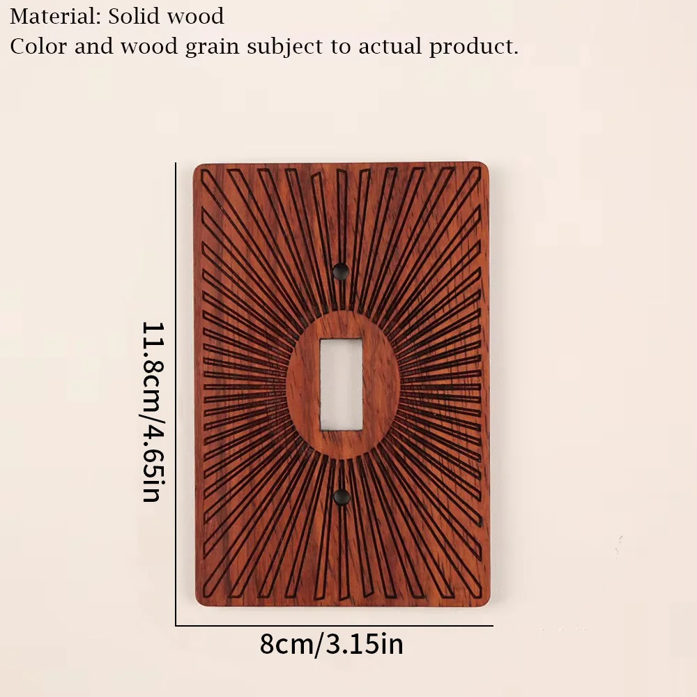 Mid Century Solid Wood Wall Plate Cover, Sunburst Red Wood Grain Switch Outlet Cover US Standard, Retro Home Wall Decor