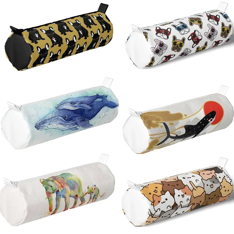 Cartoon Animal Dog Whale Elephant Pattern Pencil Bag Case Cloth Pencil Cases Cute Simple Pen Bag Makeup Storage Bags Stationery