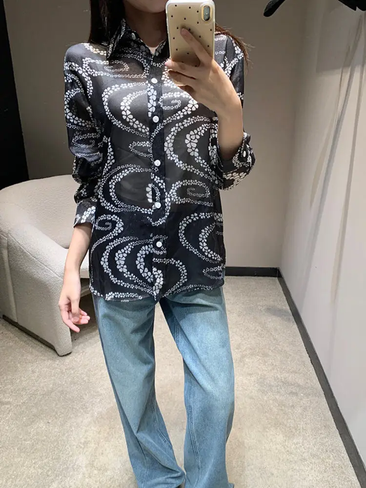 

Ele Fre Tea Flower Print Long Sve irt Women's Faion Commute Sle Loose Fit Collar Button down Casual irt