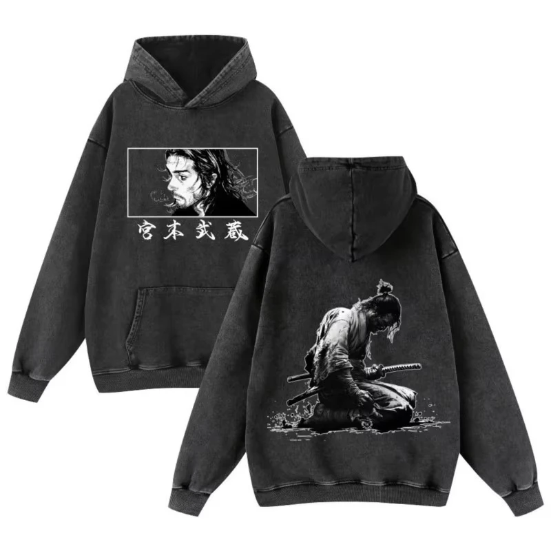 Japan Anime Vagabond Musashi Miyamoto Printed Hooded Men Manga Cotton Hoodies Casual Vintage Streetwear Harajuku Male Sweatshirt