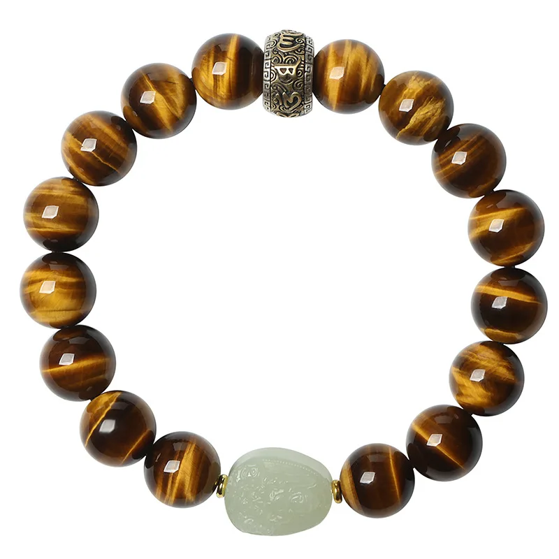 Natural Yellow Tiger Eye & Hetian Jade Zodiac Buddha Bracelet: Lightning Pattern Beaded Bracelet for Men & Women, Gift Option