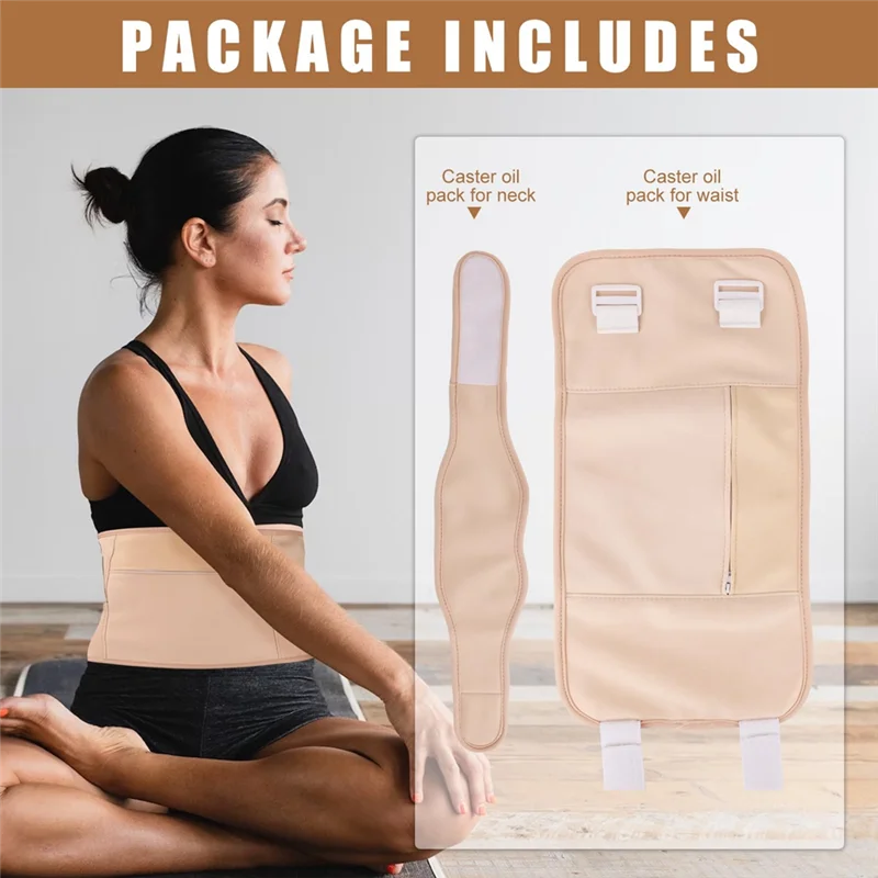 A27U nuevo Kit de paquete de aceite de ricino reutilizable de 2 piezas paquete de cinturón de aceite de ricino ajustable a prueba de fugas con adhesivo mágico caqui