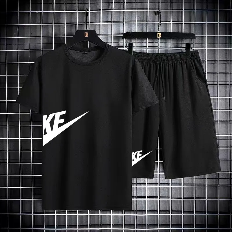 2024 men's  leisure men's European and American fashion T-shirt quick drying and breathableset trend large casual sports set