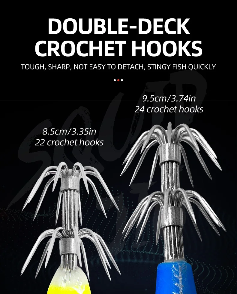 ShareShark 8,5/9,5cm Leuchtende Horizontale Jig-Holzgarnelen-Tintenfischhaken 5 Stück Angelköder Oktopus Tintenfisch Garnelen Salzwasserköder – Detail 5