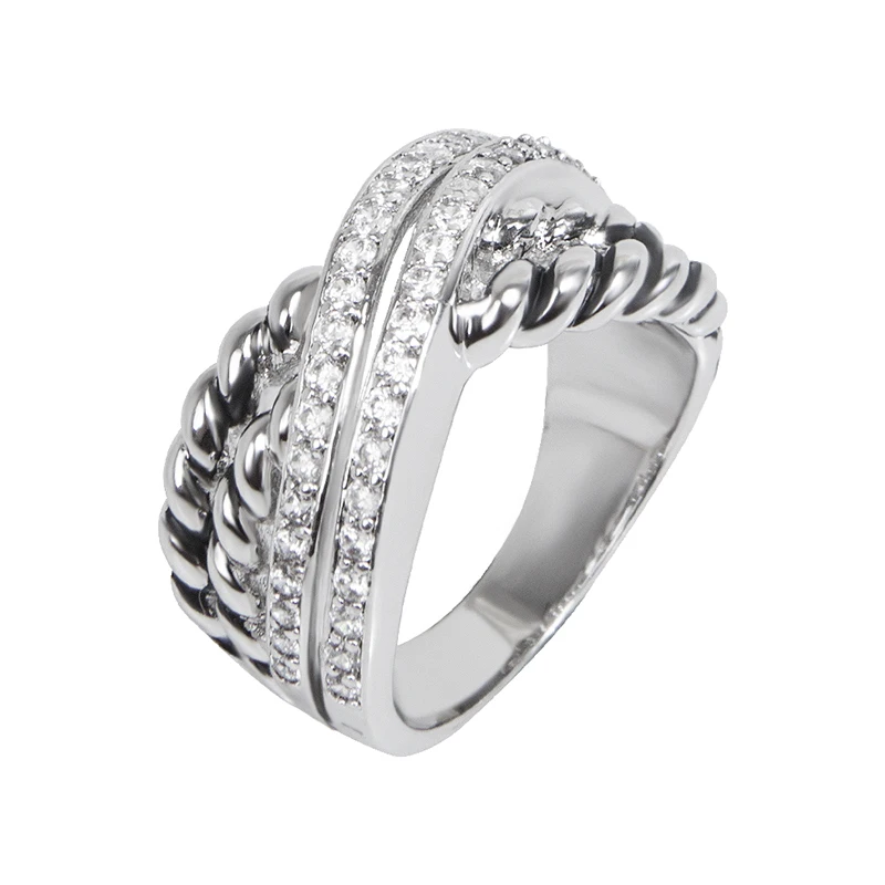 

X-shaped Interlocking Design Personality Ring, White Zirconia Embellished Twist Design Ring Jewelry Accessory for Women