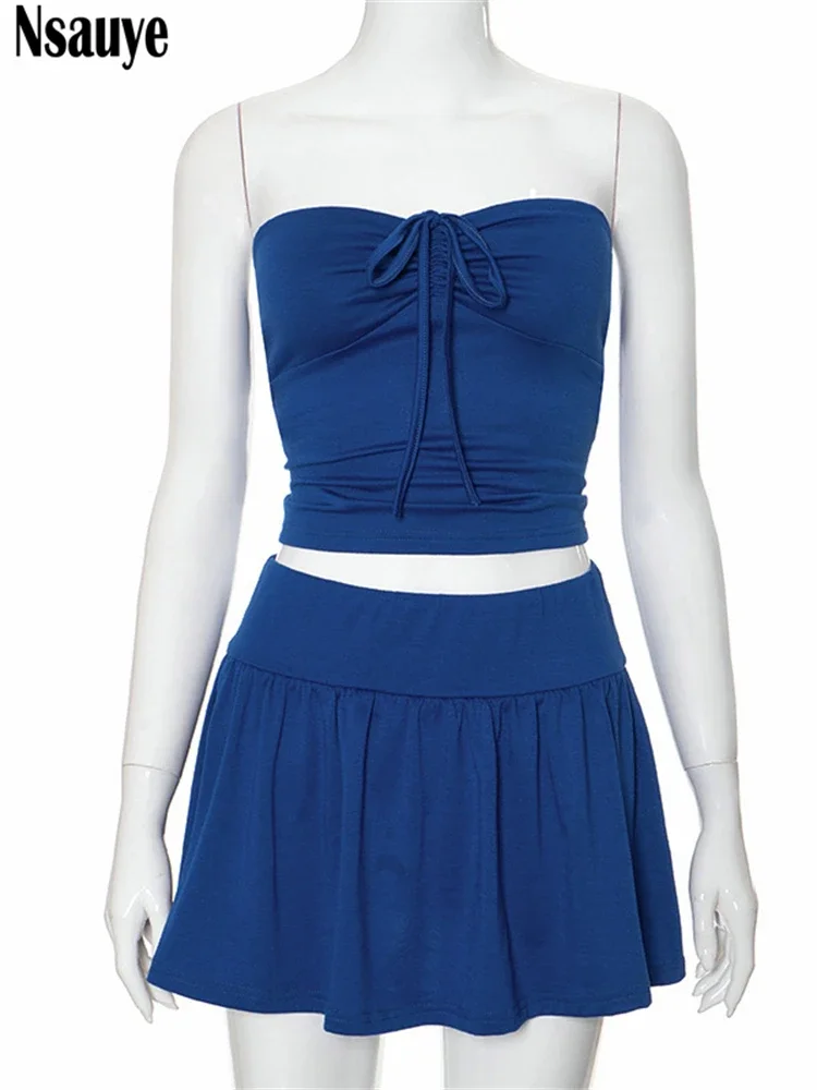 Nsauye-Conjunto de vestido playero para mujer, Tops sin mangas y minifalda, trajes de 2 piezas, novedad de verano 2024