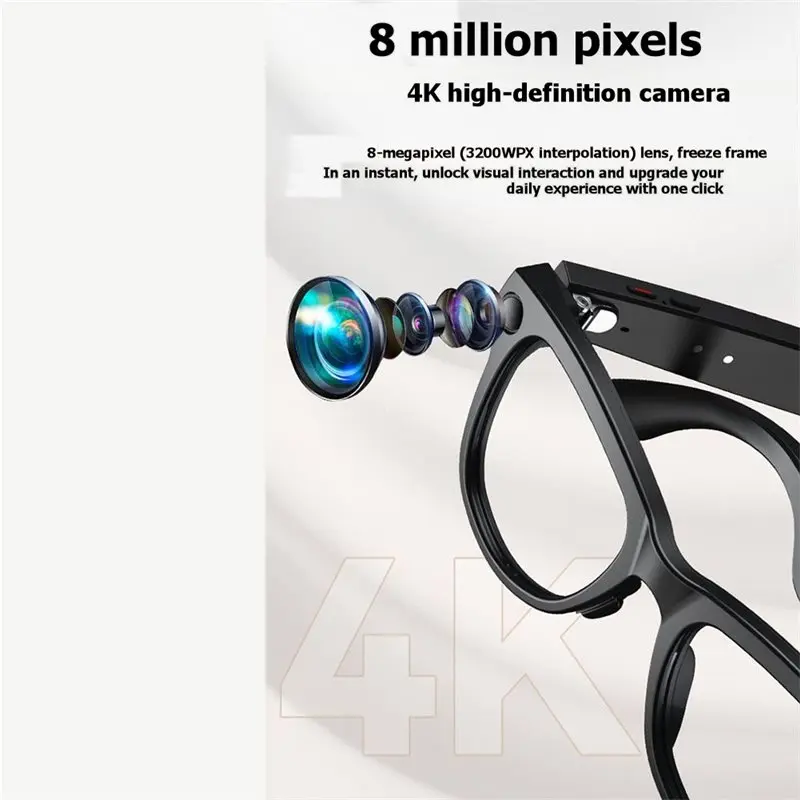 AI Smart Glasses with 8MP Camera - Video Recording AI Photo Recognition Bluetooth Call Voice Translation Functionality for