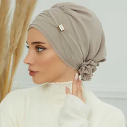 Turbante instantáneo musulmán liso para Mujer, gorro de Hijabs interiores, Bandana islámica, gorro de India, Turbante femenino, flor