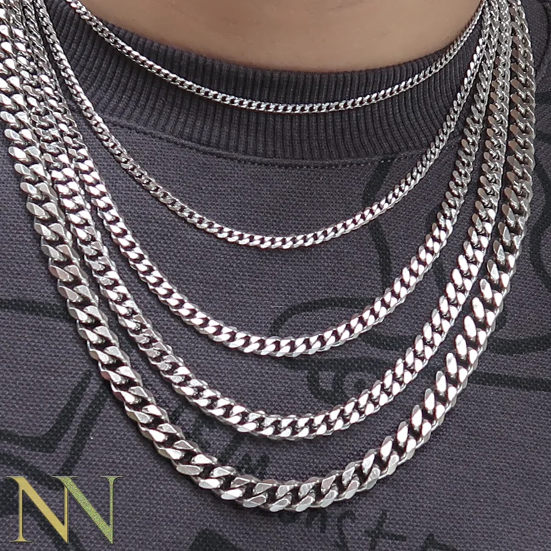 10 Pieces Stainless Steel Cuban Link Necklace for Men Women Tarnish Free Heavy Curb Chain Necklace Choker 16 18 20 22 24 Inches