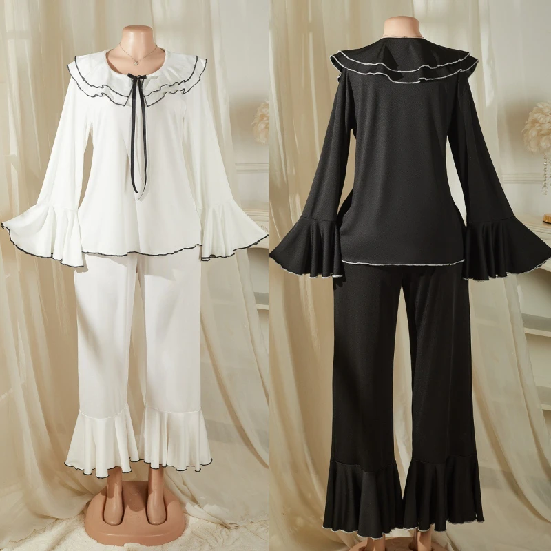 

2026 Hot Selling New Design with Ruffled Flared Sleeves Top and Loose Pants Two-piece Set for Women