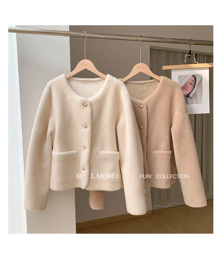 2024 Autumn/Winter New Sheep Cutting Fleece Granular Fur Integrated Women's Short Sheep Wool Coat All Wool Fur Coat