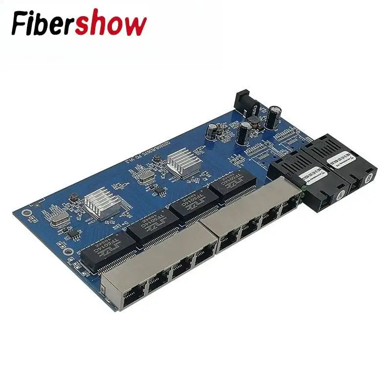 Poe reverso 10/100/1000m 2sc 8 rj45 20km gigabit ethernet switch 2f8e conversor de mídia de fibra óptica placa de porta utp pcba