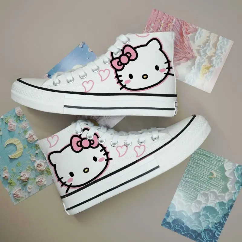 

Kawaii Hellokitty Sanrio Girls New Fashion Cartoon Anime Canvas Shoes Teenagers Sweet Casual Shoes Breathable Soft Sports Shoes
