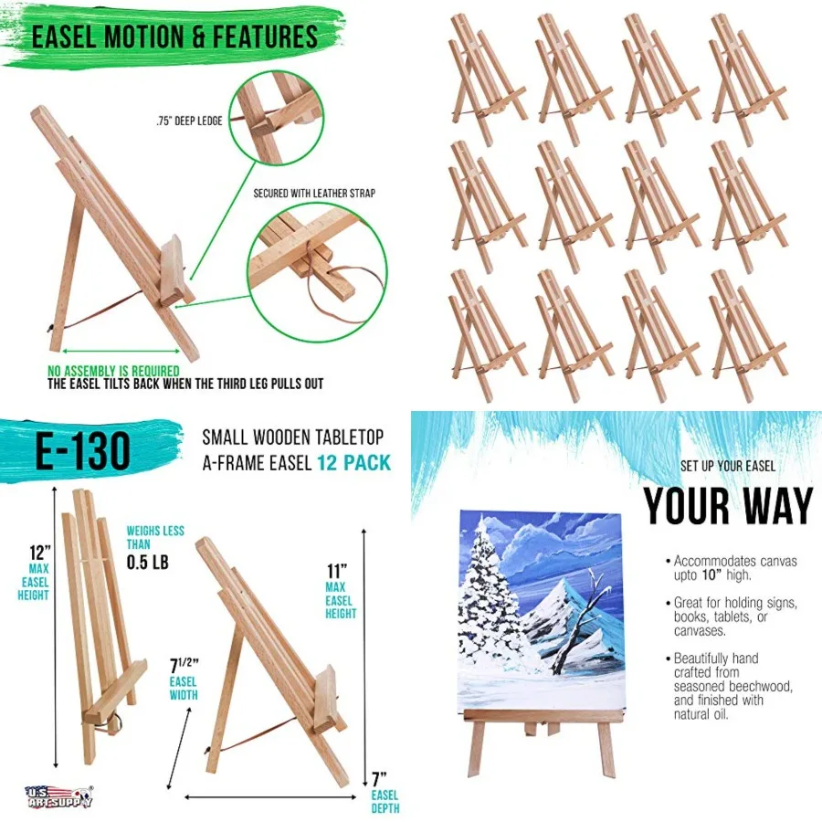 

Small Tabletop Display Easel - Beechwood Artist A-Frame Display Stand, Wooden Easel for Painting, Canvas Stand, Pack of Classro