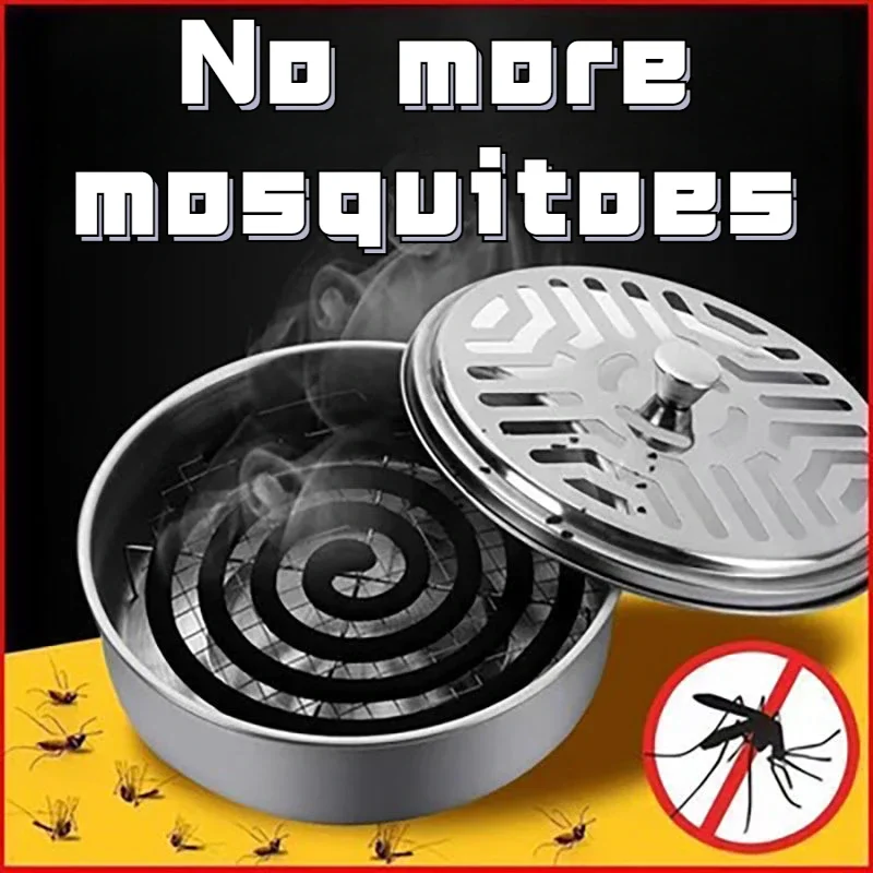 Stainless Steel Mosquito Coil Box with Cover Household Fireproof Anti-hot Creative Ash Tray Safe Outdoor Portable Mosquito Coil