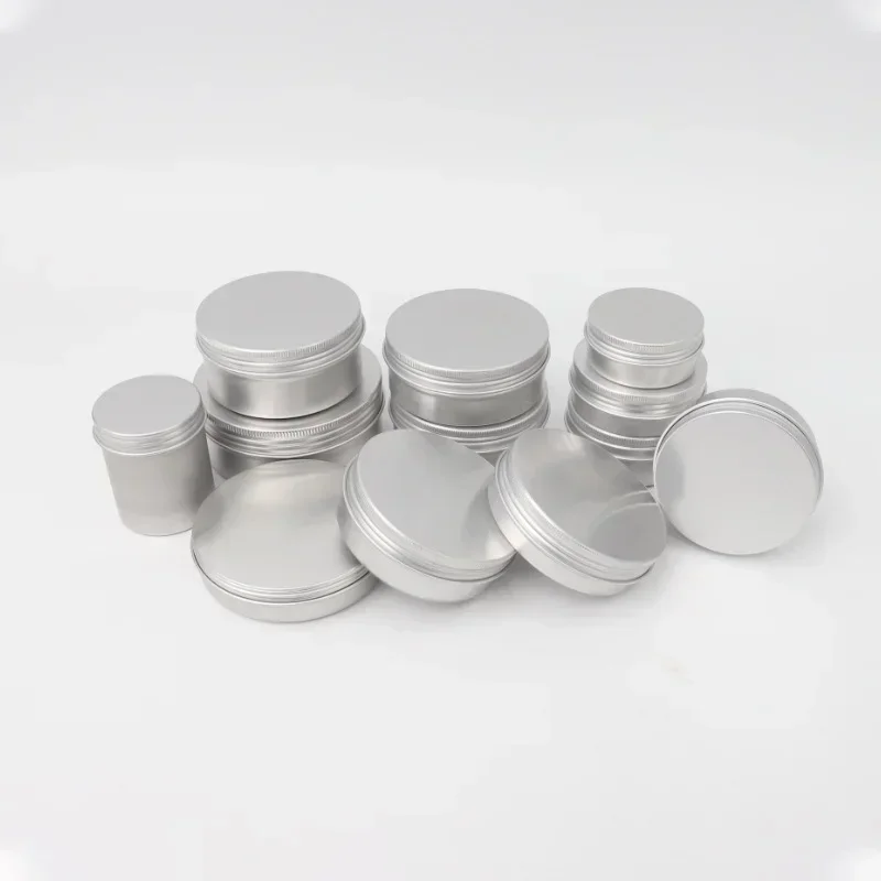 5pcs 5g - 100g Metal Round Tins Aluminum Empty Silver Cans With Screw Lid Balm Nail Art Makeup Cream Jar Storage Box