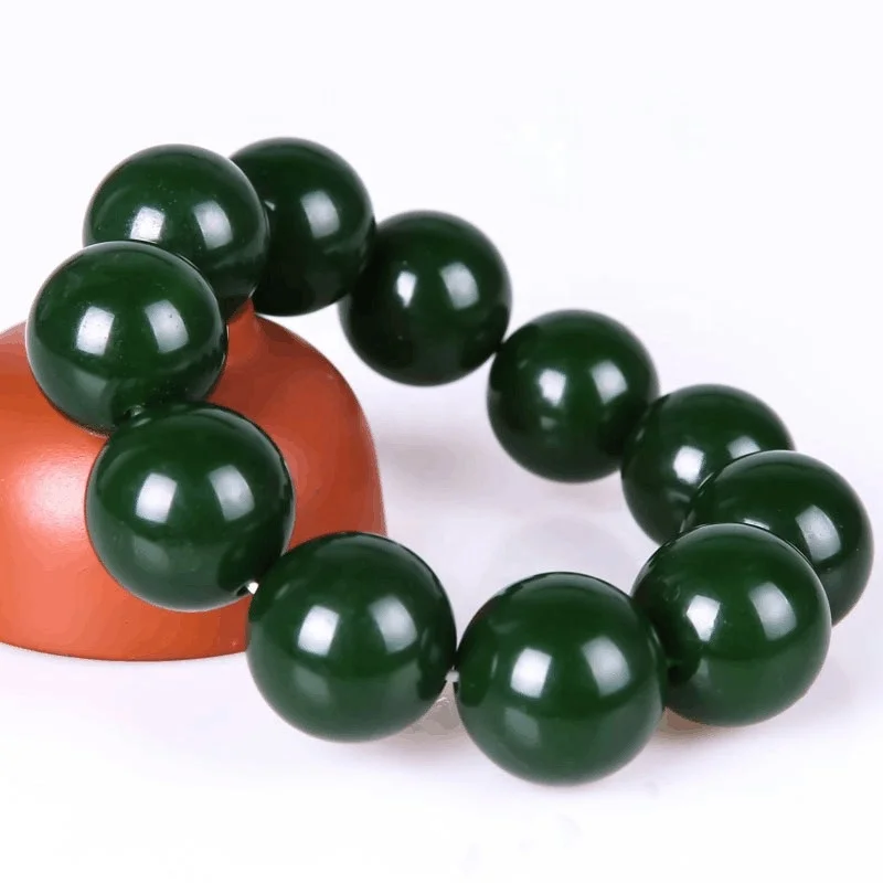 

100% Natural AAAA Charming Jasper Spinach Green 20mm Bead for Bracelet Aggressive 18mm Round Bead for Men Hotan Jade Bracelet