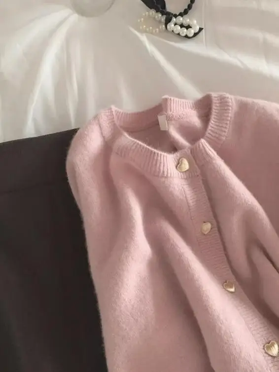 

Корейский мягкий уютный вязаный кардиган для женщин: нежный, элегантный свитер-жакет, модный топ для миниатюрных фигур