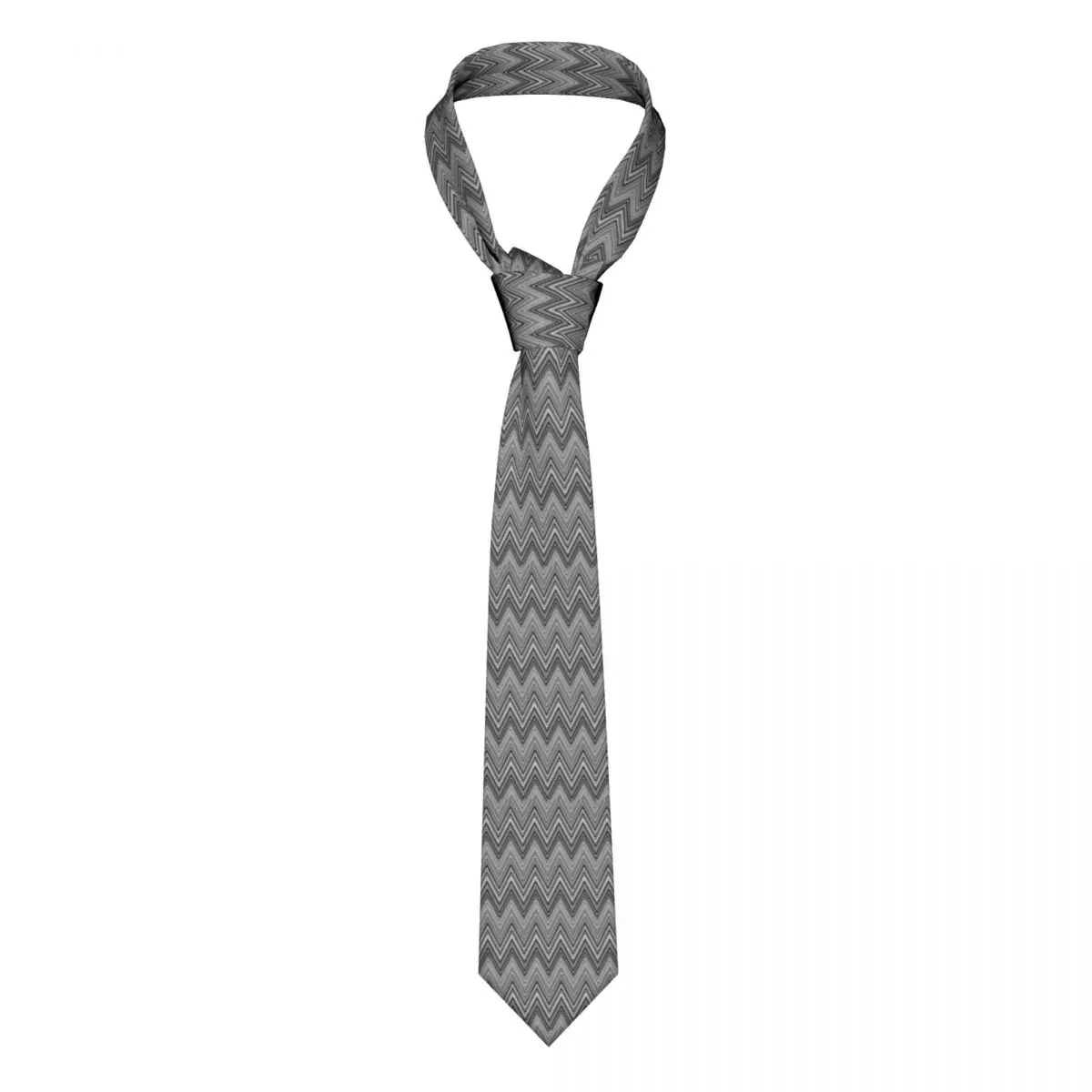 

Formal Home Zig Zag Patterns Grey White Necktie for Men Custom Silk Boho Chic Zigzag Party Ties