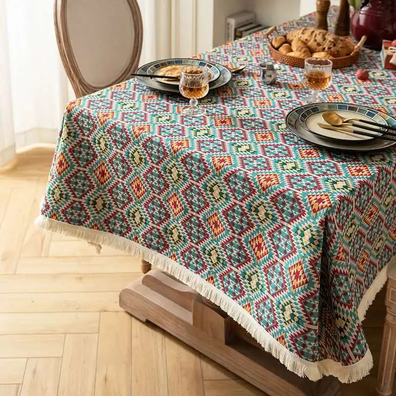 Moroccan Style Dining Tablecloth with a Luxurious and High-end Feel Cotton and Linen Coffee Table Cloth Rectangular