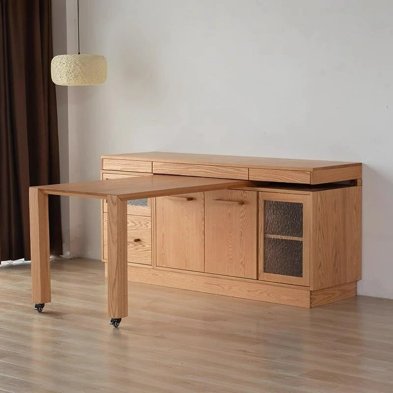 

Customizable Nordic dining table integrated against the wall small apartment bar counter low cabinet can be rotated