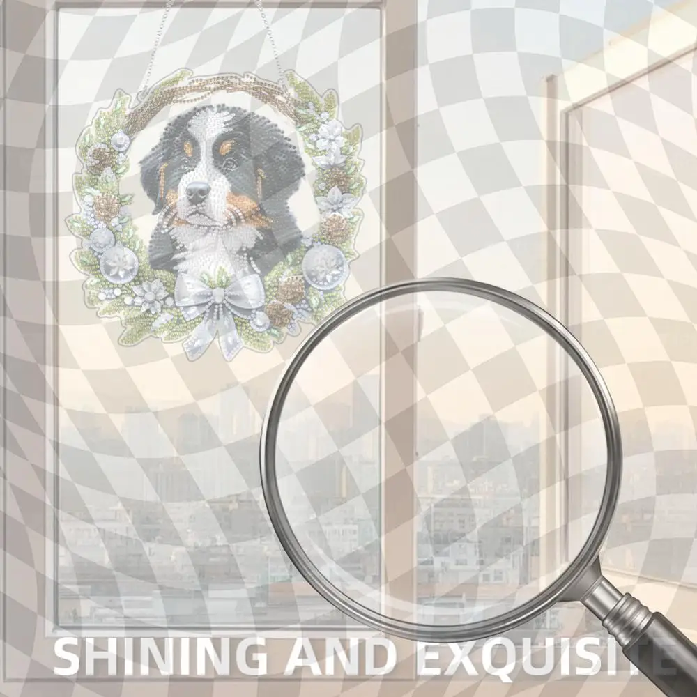

2D Flat Dog DIY Acrylic Rhinestone Diamond Art Window Pendants Door Decoration
