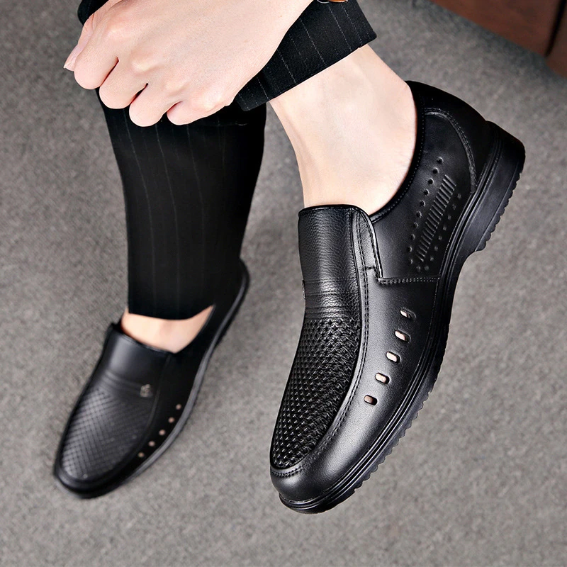 

Mens Black Leather Slip On Loafers Soft Sole Comfortable Business Casual Shoes For Middle Aged Dad And Elderly Comfortable