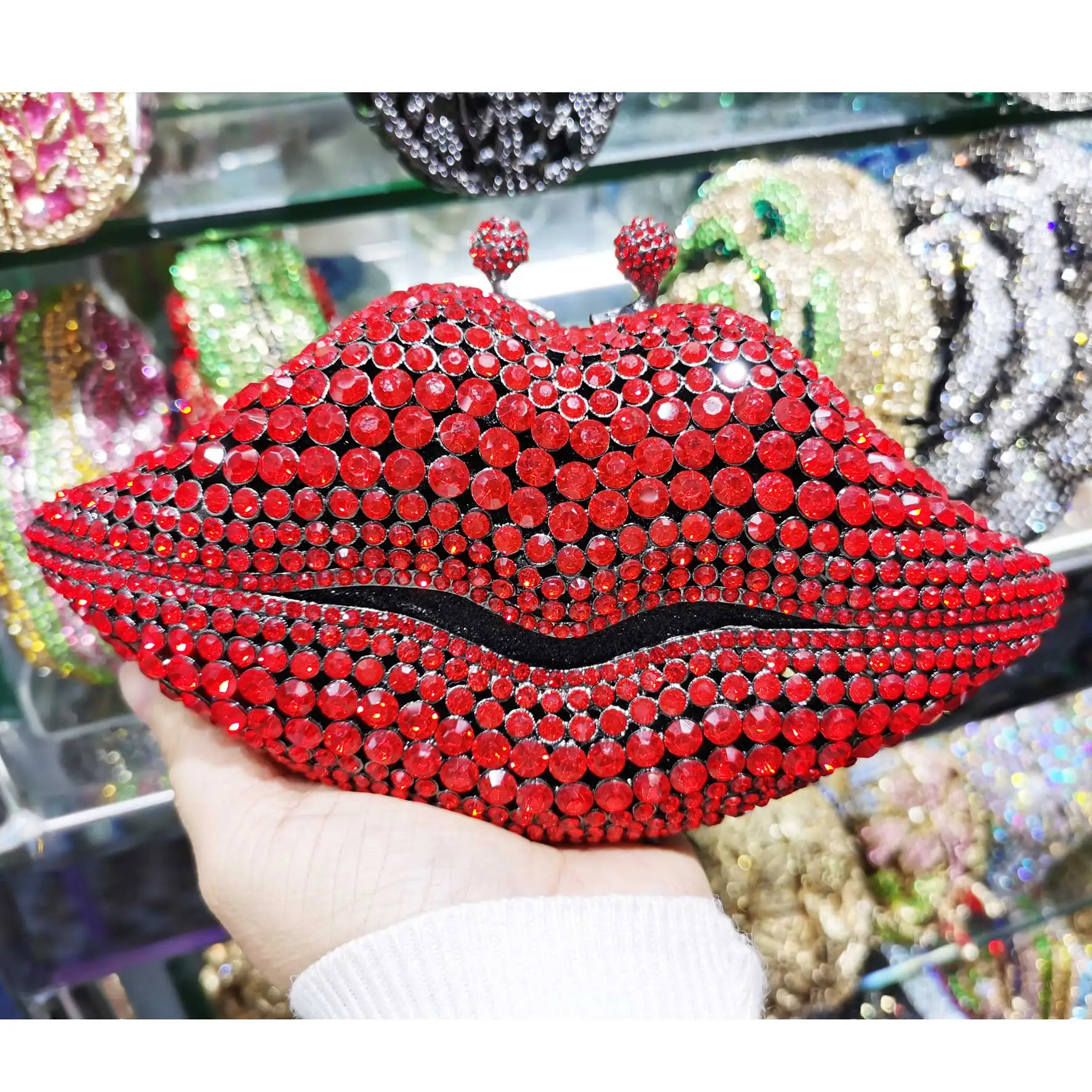 

Блестящие блестящие красные кристаллы-клатчи для губ, цепочка для вечеринок, сумки с клапаном, кошелек-кошелек для женщин, свадебные сумки sc501