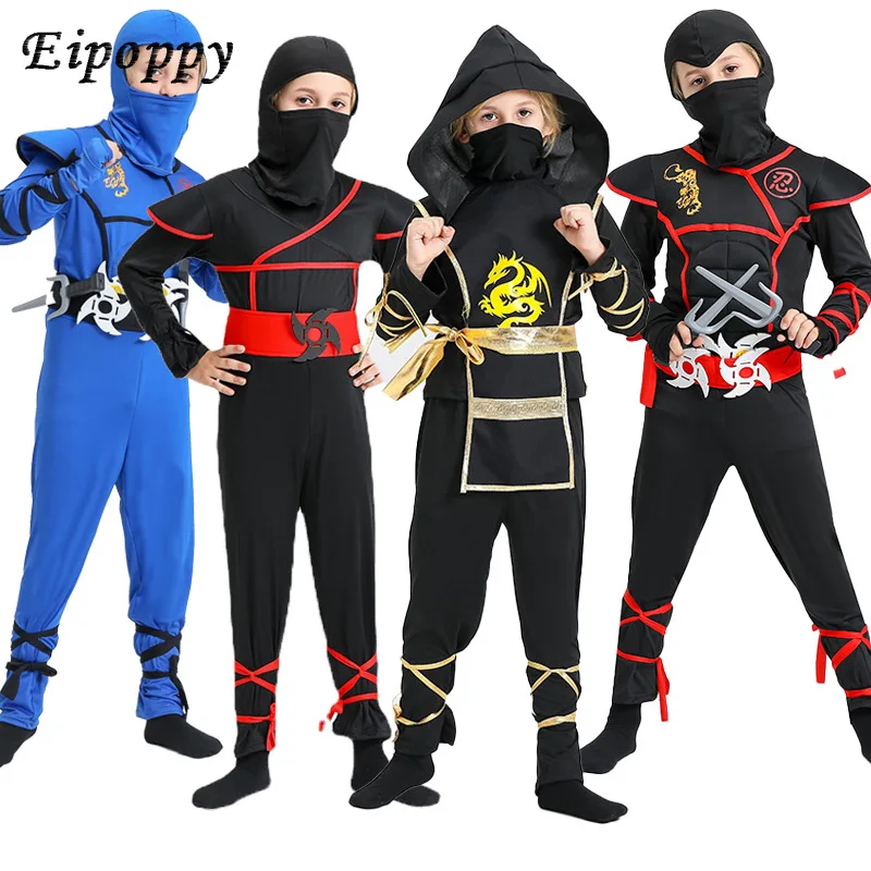 Kids Ninja Costume for Boys Halloween Dress Up Dragon Ninja Muscle Costume Kung Fu Outfit Birthday Gifts Ninja Role Playing Suit