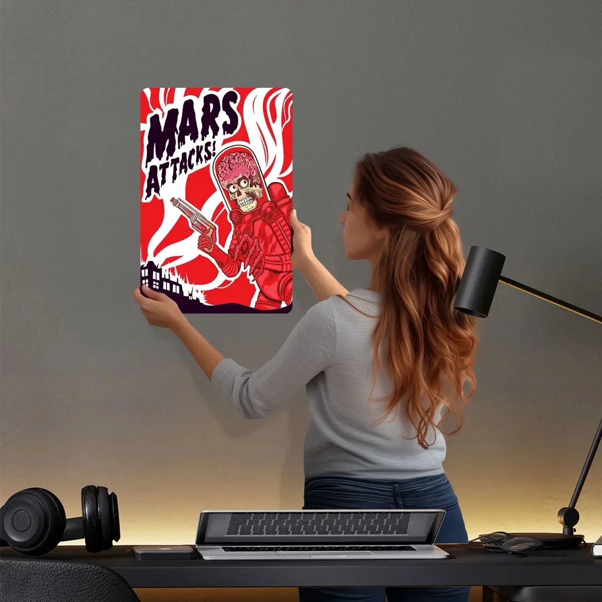 火星攻撃映画クラシック映画メタルポスター装飾部屋の装飾用カスタマイズ可能な金属ブリキ看板壁アート装飾用