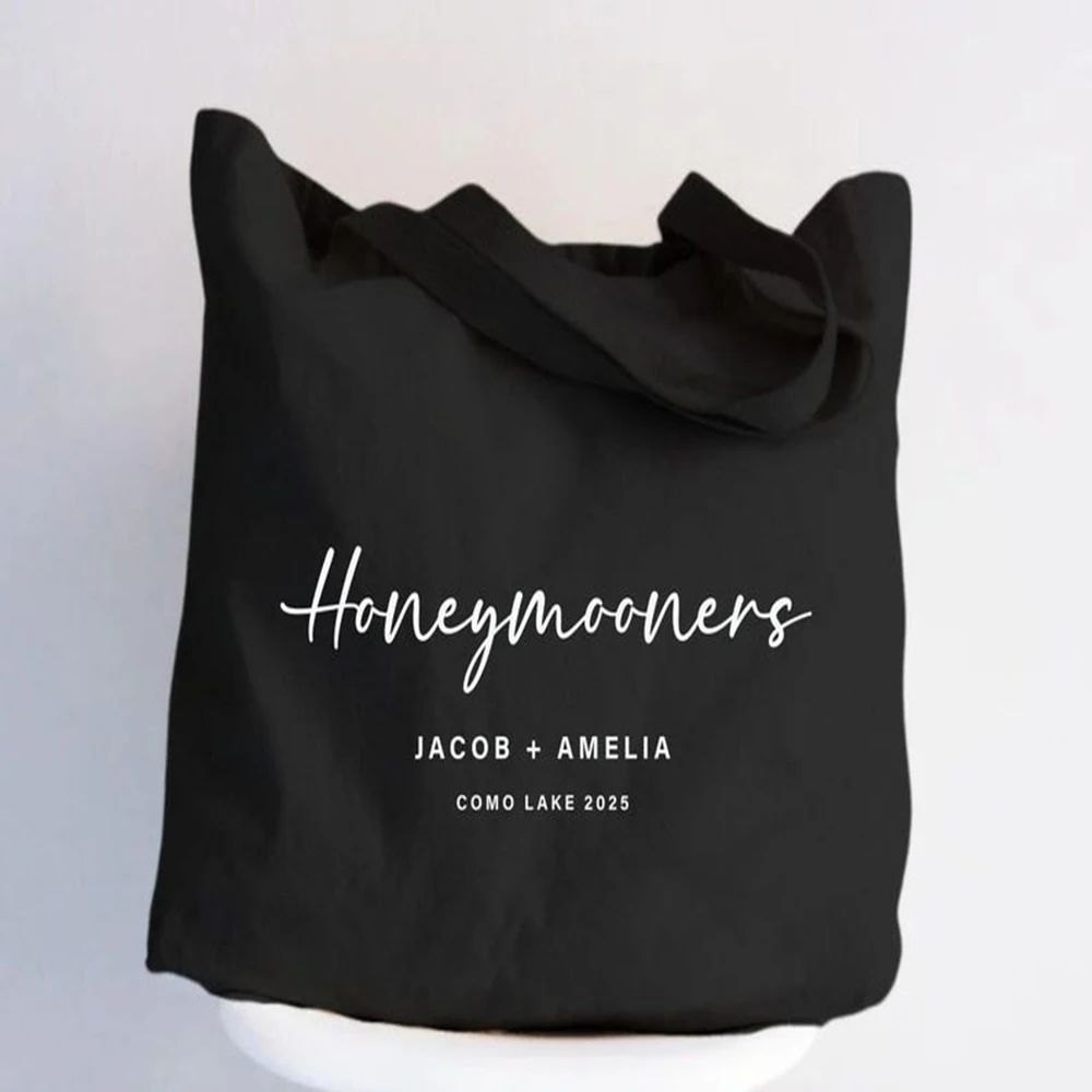 Custom Honeymooners Tote Bag Personalized Pattern Text Printed Bag Large Capacity Handbag Just Married Gift For Couple
