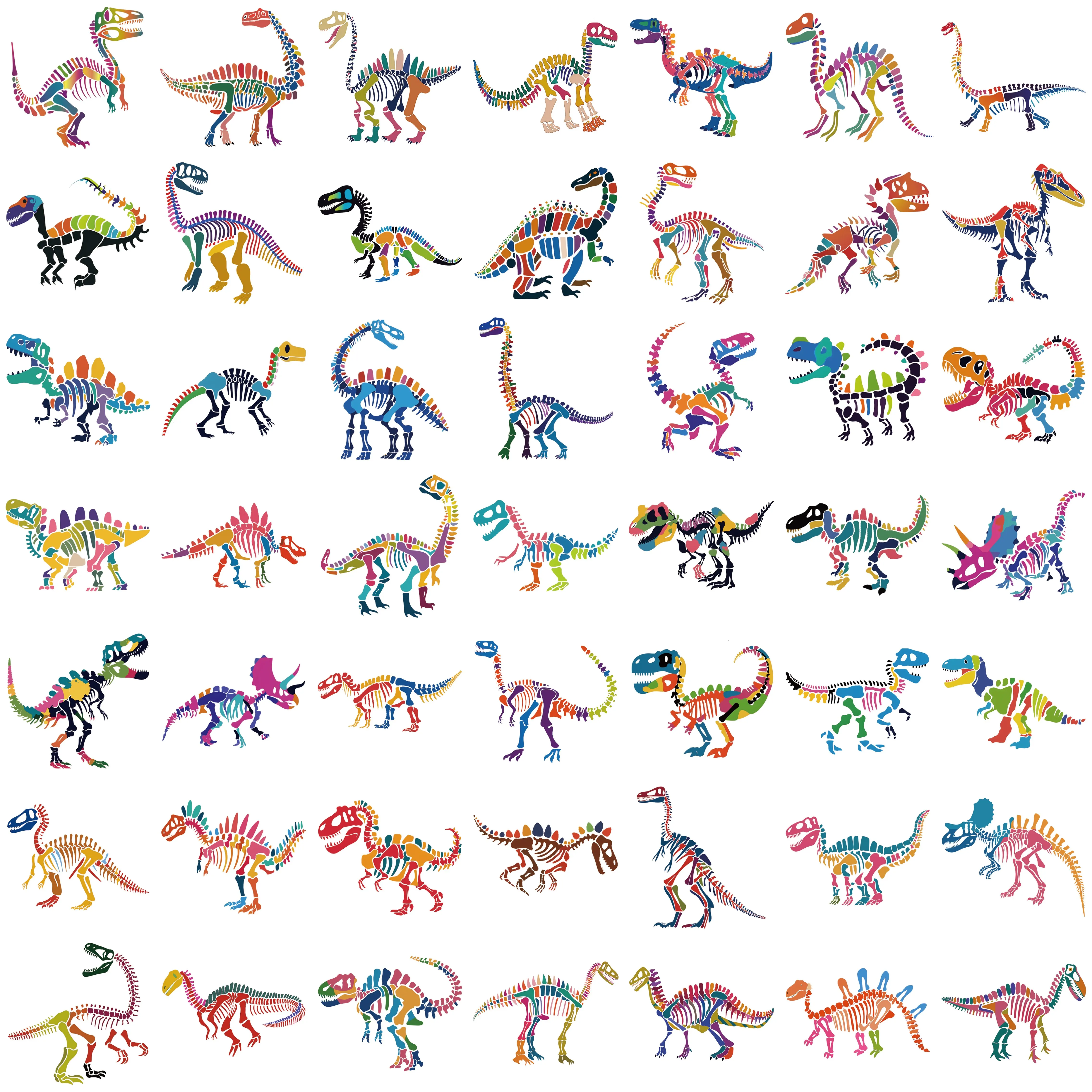 50pcs Cute Colorful Dinosaur Skull Stickers DIY Fridge Luggage Scrapbook Skateboard Notebook Diary Graffiti Sticker