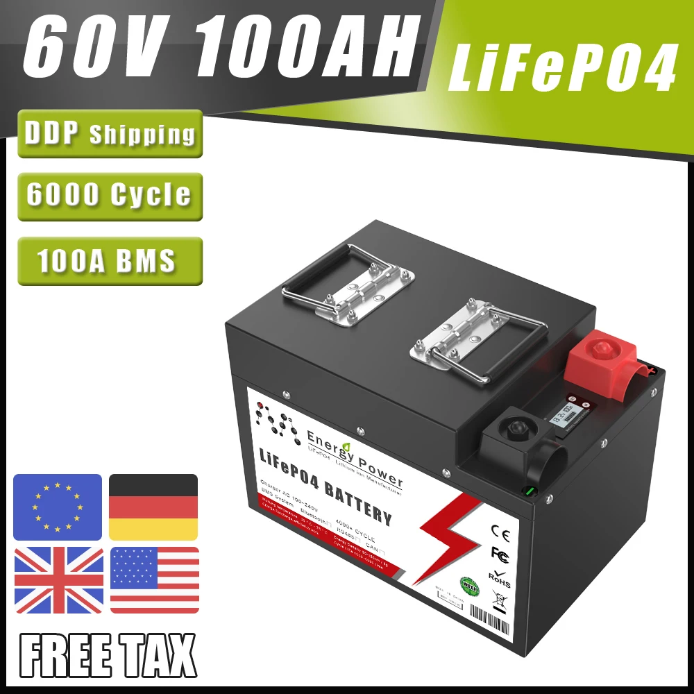 

60V 40AH 100AH LiFePO4 Battery Pack Built-in 3000W 5000W BMS 6000 Cycles For Golf cart