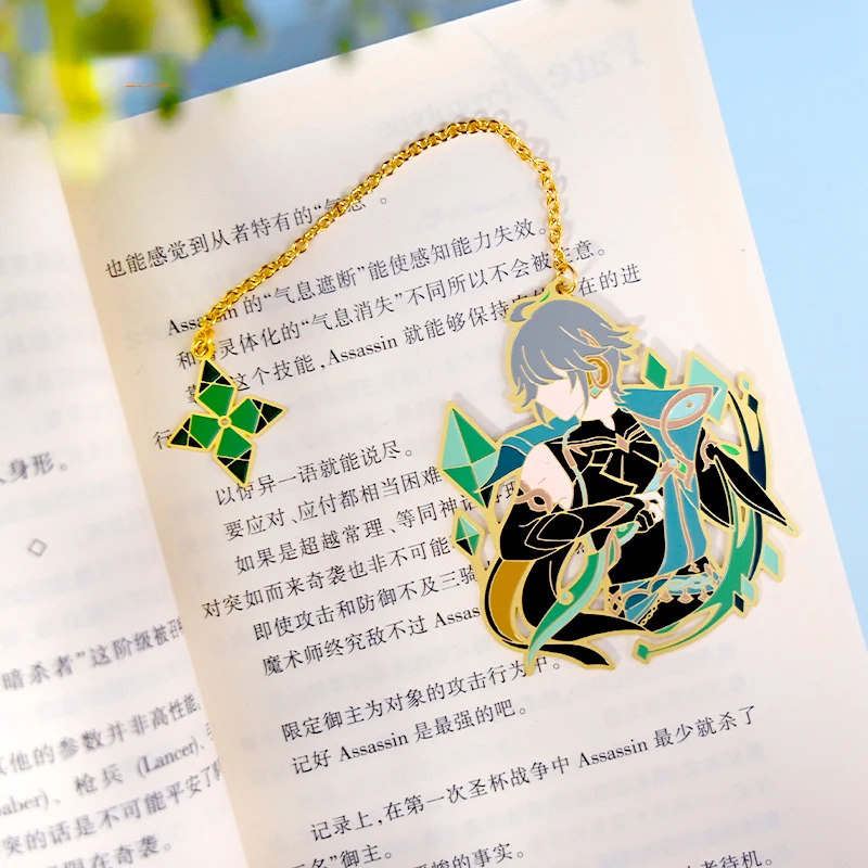 Game Genshin Impact Metal Bookmark Tassels Anime Figure Nahida Xiao Page Markers Student Reading Pagination Mark Lovers Readers