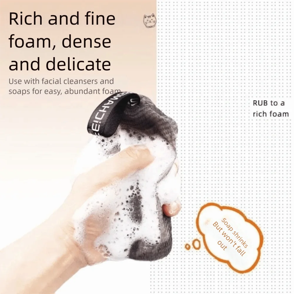 New Double-Sided Bath Cleansing Foaming Net With Lanyard Mesh Soap Bag Thicken Multi-layer Bathroom Mesh Soap Pocket Bath Use