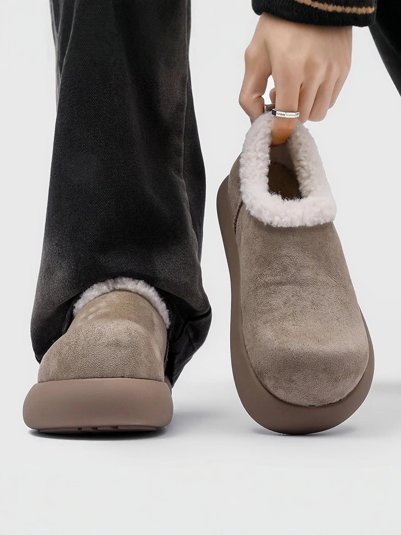

Northeast Men's Winter Snow Boots Thickened Fleece Warm Anti-Cold Bken Cotton Shoes Short Tube Low Heel round Head PU Material