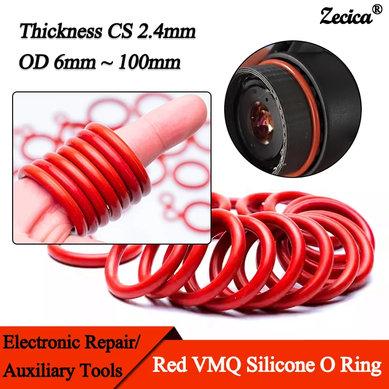 

Food Grade Thickness CS 2.4mm OD 6mm ~ 100mm 10/50pcs Red VMQ O Ring Seal Gasket Waterproof Washer Round O Shape Silicone Ring