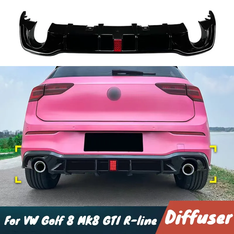 Rear Bumper Diffuser For VW Golf 8 MK8 GTI R-line 2020-2023 Spoiler Splitter Black Body Kit Car Exterior Tuning Accessories ﻿