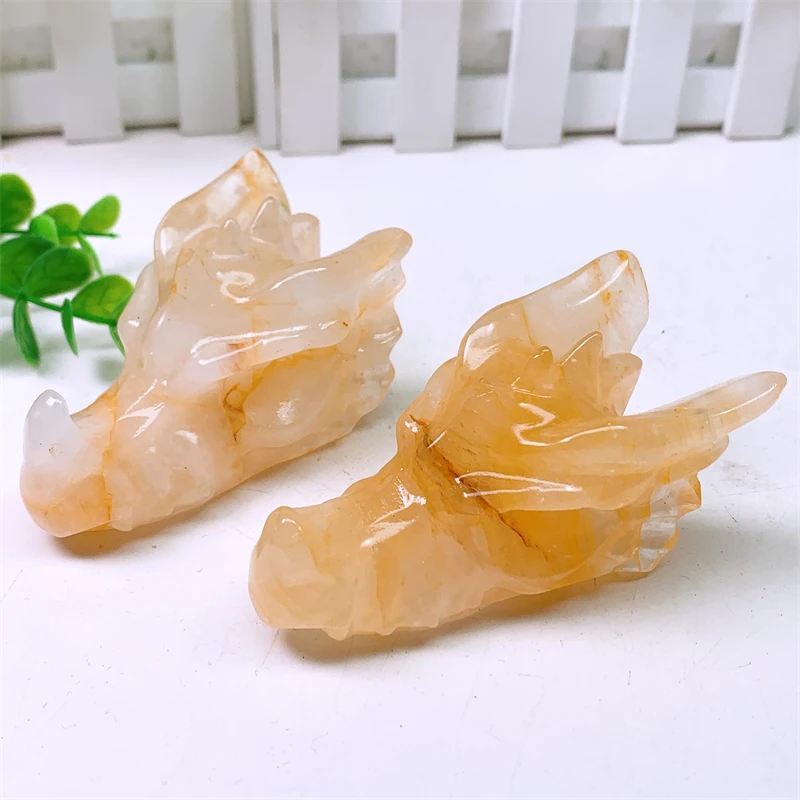 8.3CM Natural Yellow Fire Quartz Hematoid Dragon Skull Quartz High-Quality Crystal Healing Fashion Home Decoration Gift 1PCS