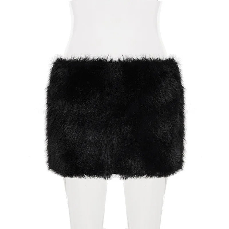 Women Fashion Faux Fur Bodycon Mini Skirts 2025 Fall Winter All Matching Basic Casual Streetwear Bottoms Furry Skirt Clubwear