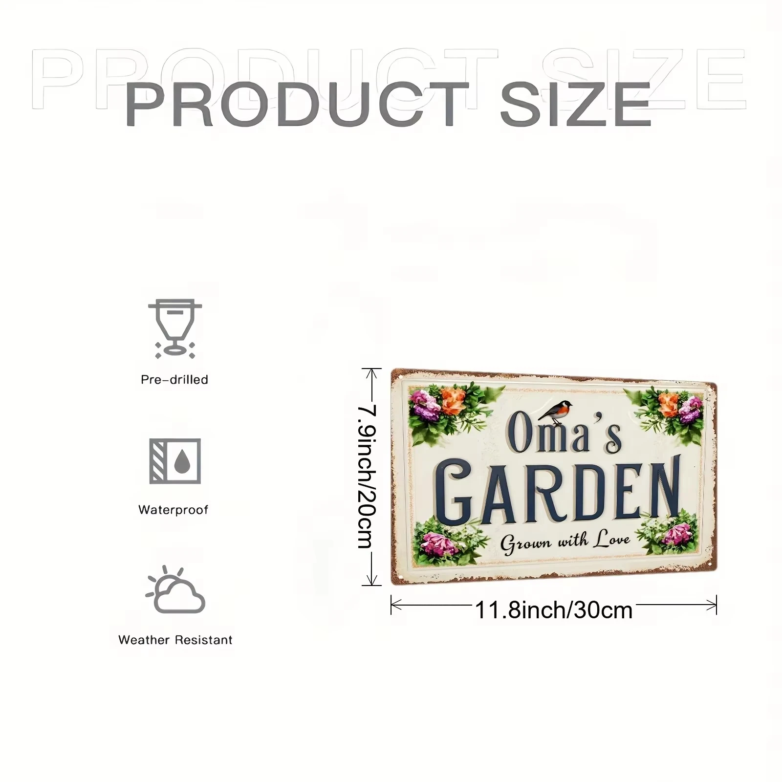 [2D Flat] Customizable Metal Sign 8x12in Oma's Garden Grown with Love Floral Bird, Yard Balcony Patio Gift For Decoration Only