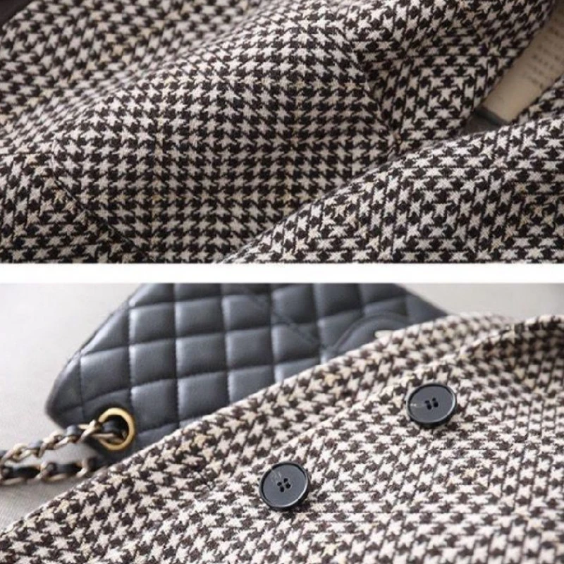 S-5XL Blazer Donna Design pied de poule Slim Fit All-match Elegante Office Lady Tasche moda Dentellate Autunno Temperamento quotidiano