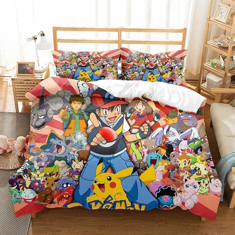 

Anime Pikachu Bedding Sets Cartoon Comforter Quilt Bed Cover Duvet Cover Pillow Case 2-3 Pieces Sets Kids Adult Bedroom Decor
