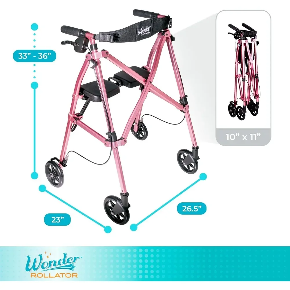 Lichtgewicht opvouwbare ruimtebesparende mobiliteitsrollende rollator voor senioren en volwassenen 6-inch wielen met vergrendelingsremmen