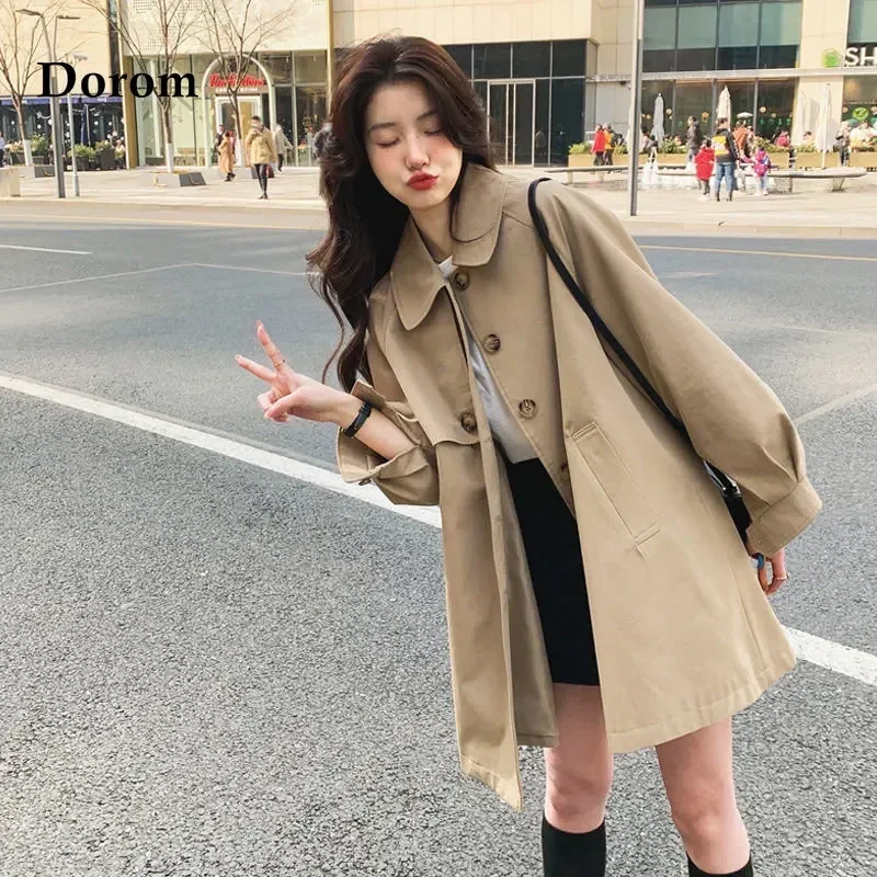 Vintage Green Trench Coat Women Autumn Korean Peter Pan Collar Lantern Sleeve Loose Classic Windbreaker Jacket Female Casual Top