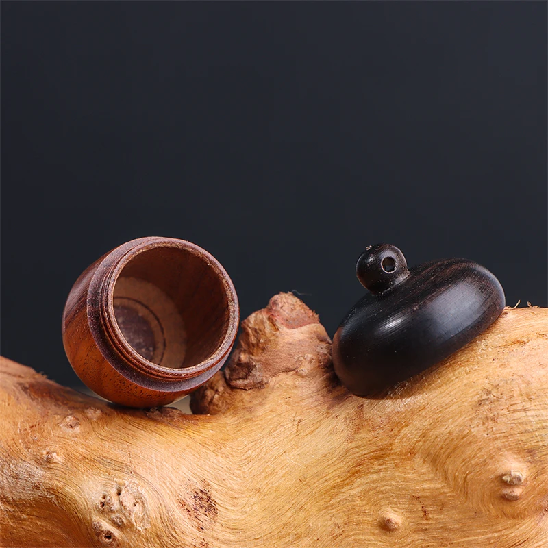 1pcs Mini Solid Wood Pill Case Portable Tablets Storage Sealed Can Acorn Shape Sandalwood Medicine Box Container Key Chain Phial